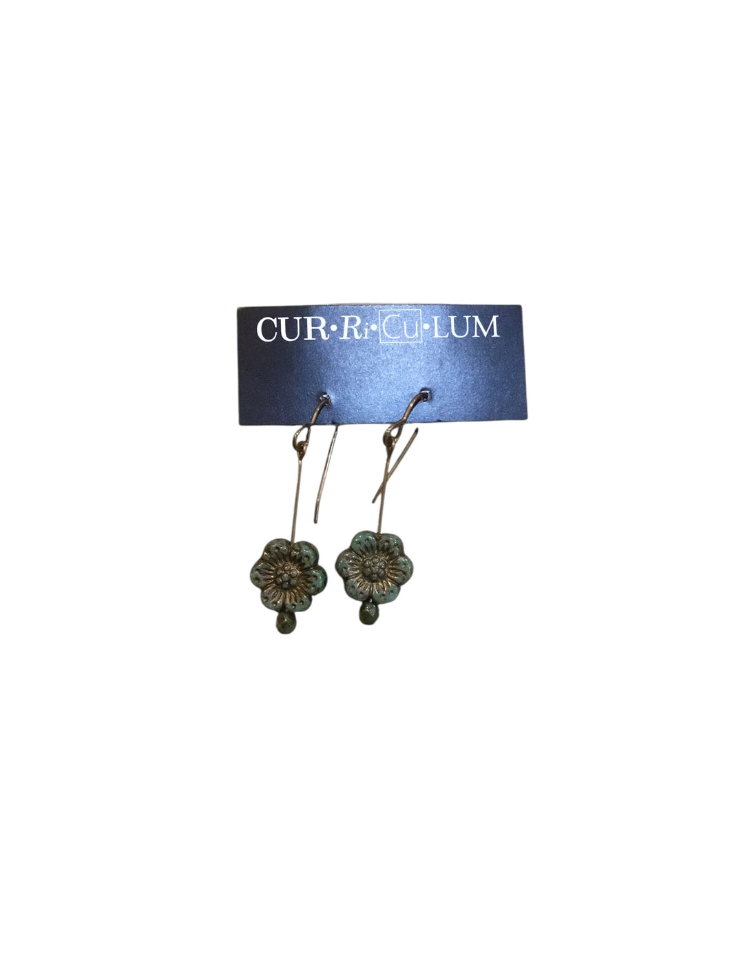 Green Wild Rose Czech Glass on Stem Earrings