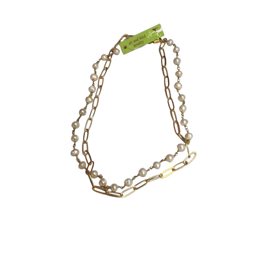 Double Pearl and Paper Clip Necklace