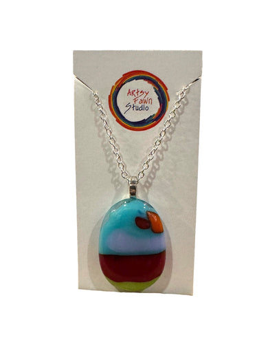 Fused Glass Necklaces--Long Oval, Layered Color
