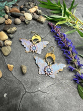 Lavender Butterfly Earrings Floral Brass Dangles Fairycore