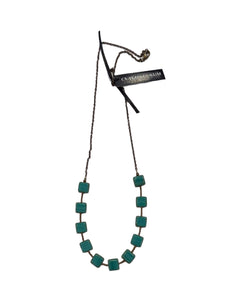 24" Teal Square Bead Necklace--Czech Glass Beads