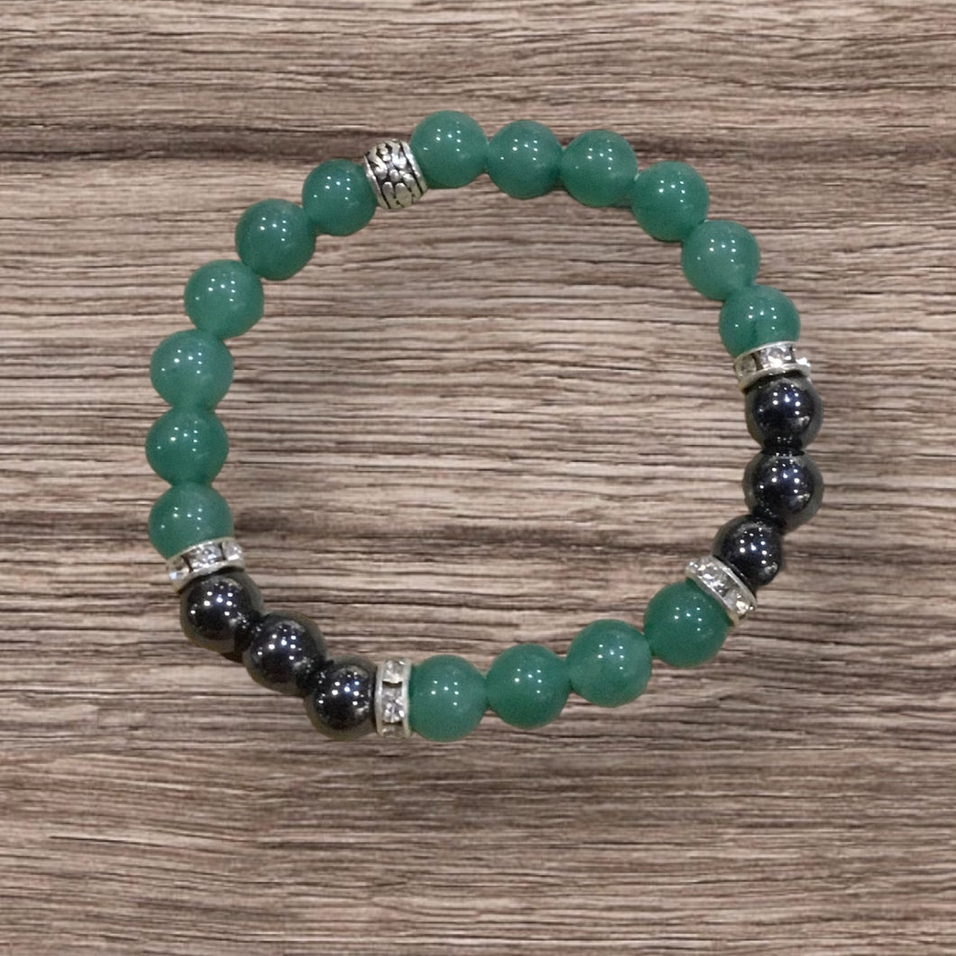 Green Aventurine and Hematite Bracelet--8 mm