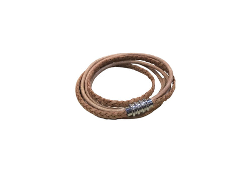 Leather bracelet stainless steel with magnetic clasp/ Natural brown