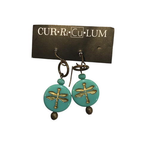 Aqua Dragonfly Czech Glass Earrings