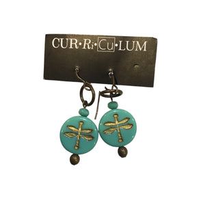 Aqua Dragonfly Czech Glass Earrings