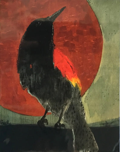 Red winged black bird copper moon