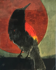Red winged black bird copper moon