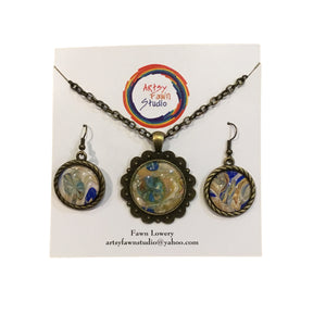 Paint Puddle Glass Necklace & Earring Set--Earth & Sky