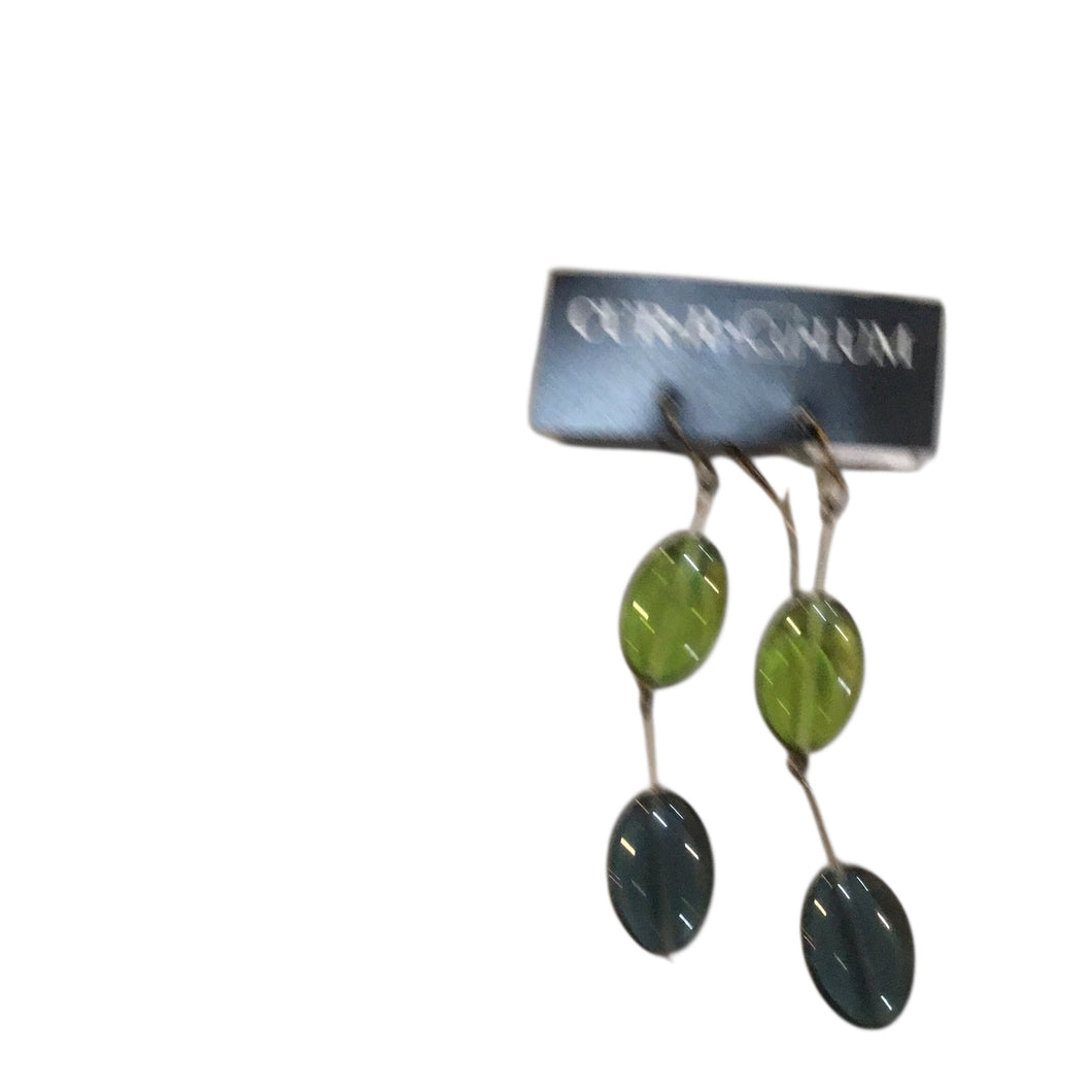 Green and Blue Oval Long Czech Glass Earrings