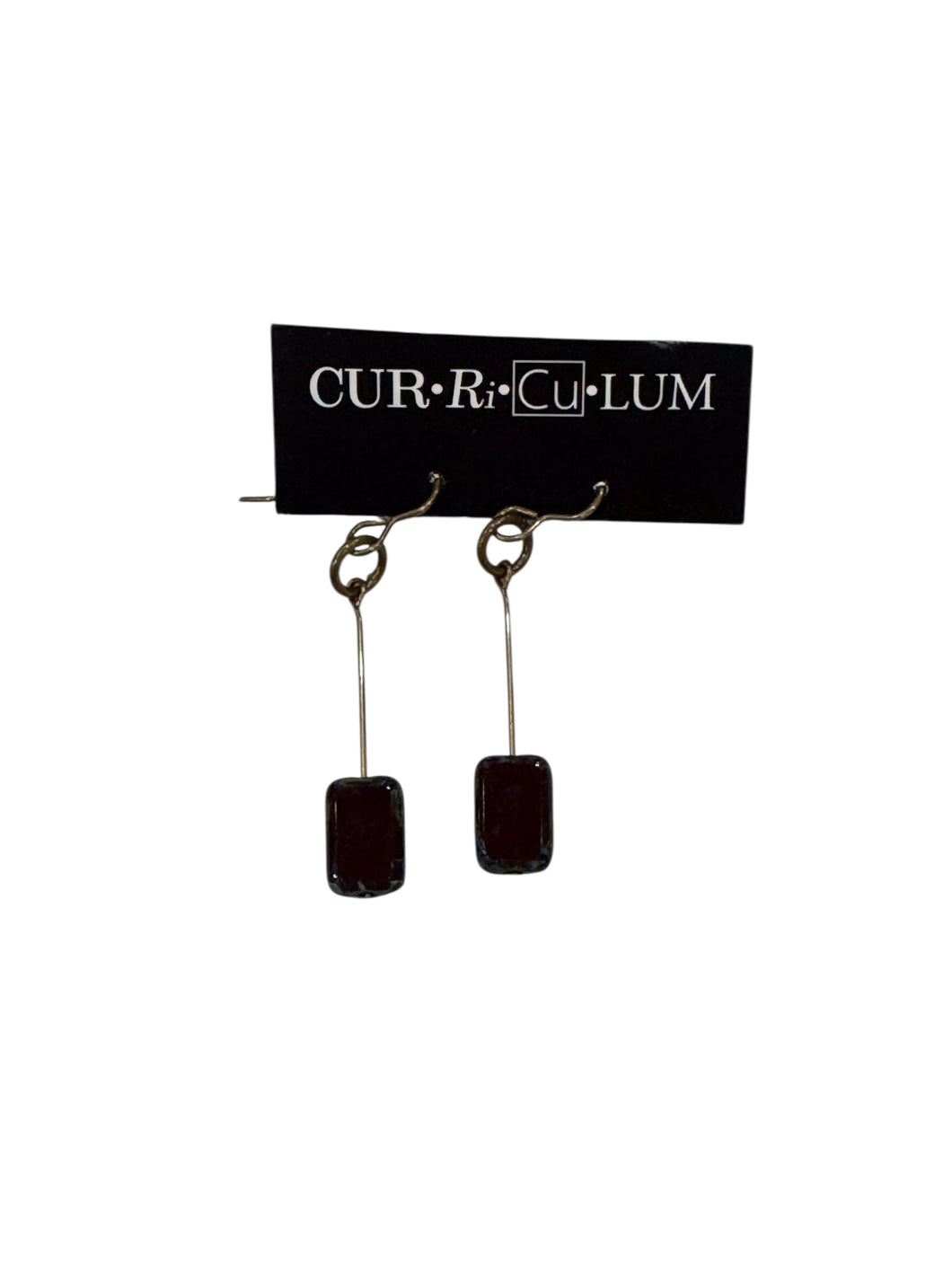 Maroon Brown Tile Czech Glass on Stem Earrings