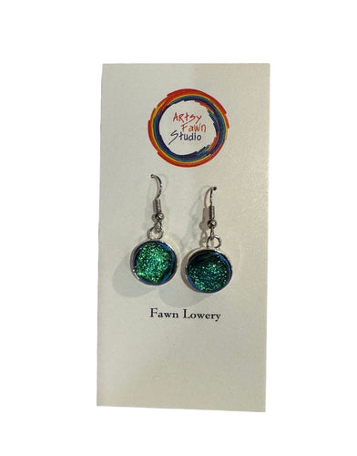 Dichroic Fused Glass Earrings--Green