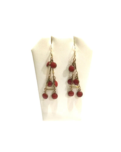 Red Enamel Triangle Drop Earrings