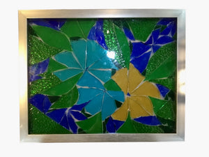 Cut Glass -Blue and Yellow Flowers