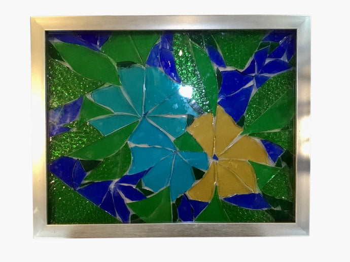 Cut Glass -Blue and Yellow Flowers