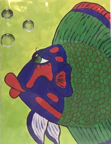 Note Card - Green/Red/Blue fish