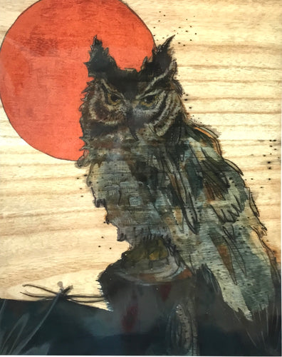 Great horned owl copper moon