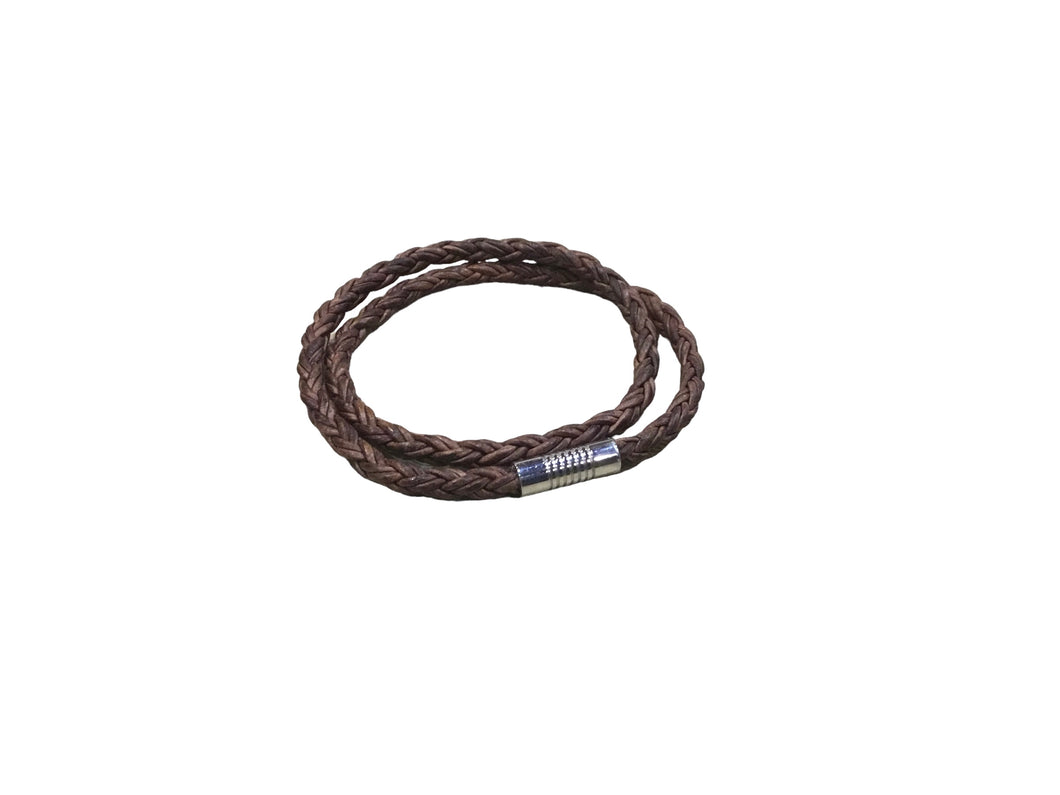 Leather bracelet stainless steel with magnetic clasp/ Dark brown