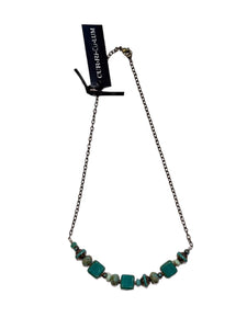 17" Teal Square Bead Necklace--Czech Glass Beads