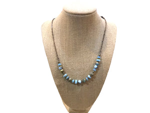 Mint blue & gold Czech glass mixed bead necklace 19"