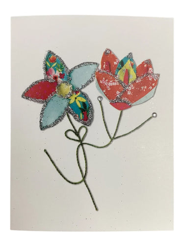 Dancing Flowers -Teal / Red