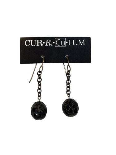 Black Faceted Round Czech Glass on Chain Earrings