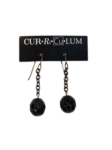 Black Faceted Round Czech Glass on Chain Earrings