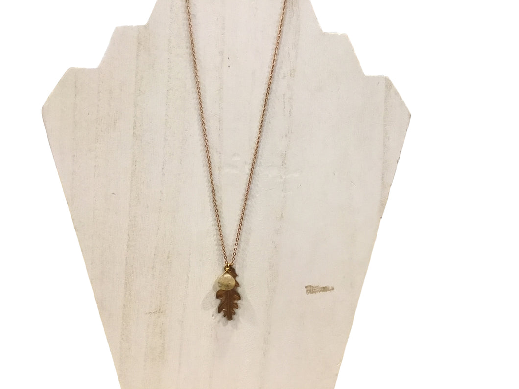 Brass and Quartz Leaf Necklace