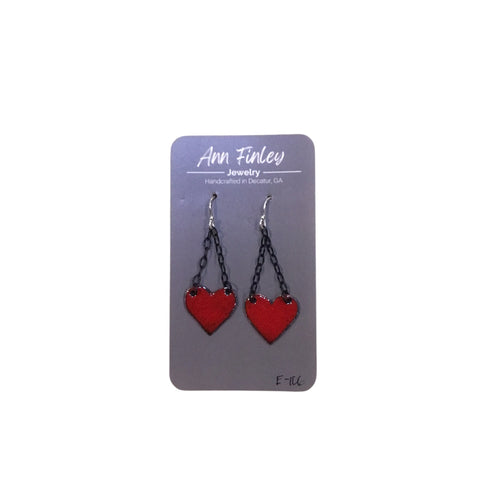 Red Enamel Swinging Heart Earrings