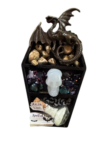 Mini Coffin Curio Shelf Fridge Magnet - Dragon
