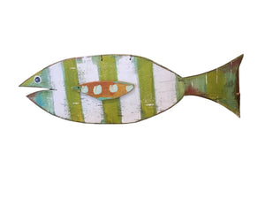Green/White Stripe Wood Fish