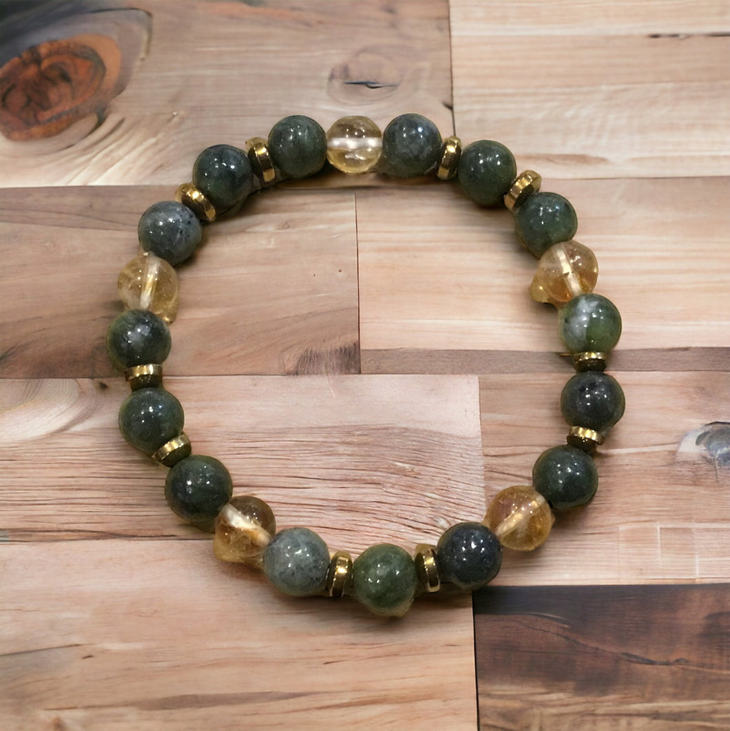 Green Jade & Citrine W/ Gold Spacer Bracelet