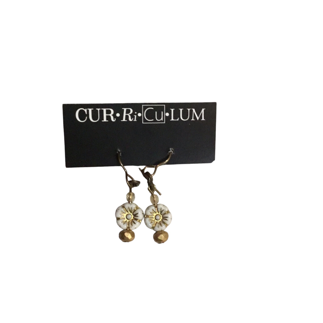 White Flower Czech Glass Earrings