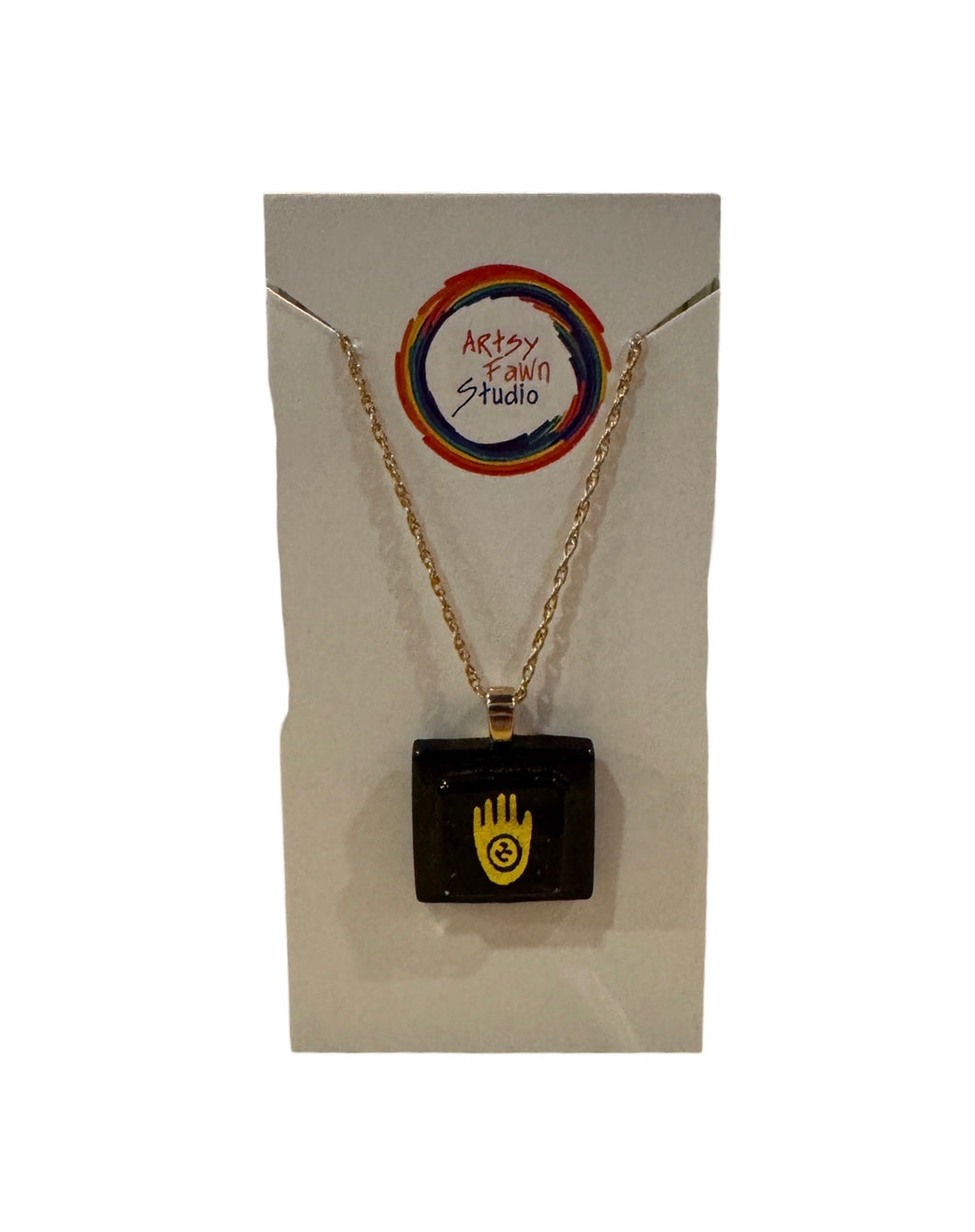 Dichroic Fused Glass Necklace--Yellow Hand