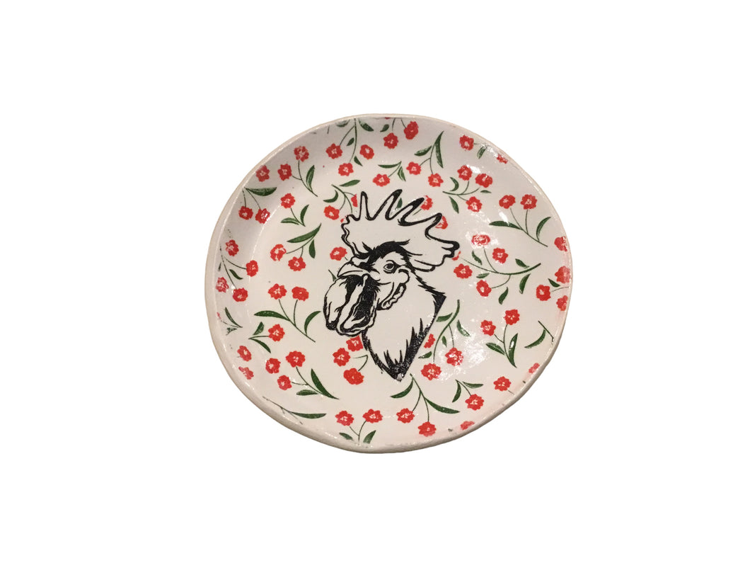 Trinket dish/red flower rooster