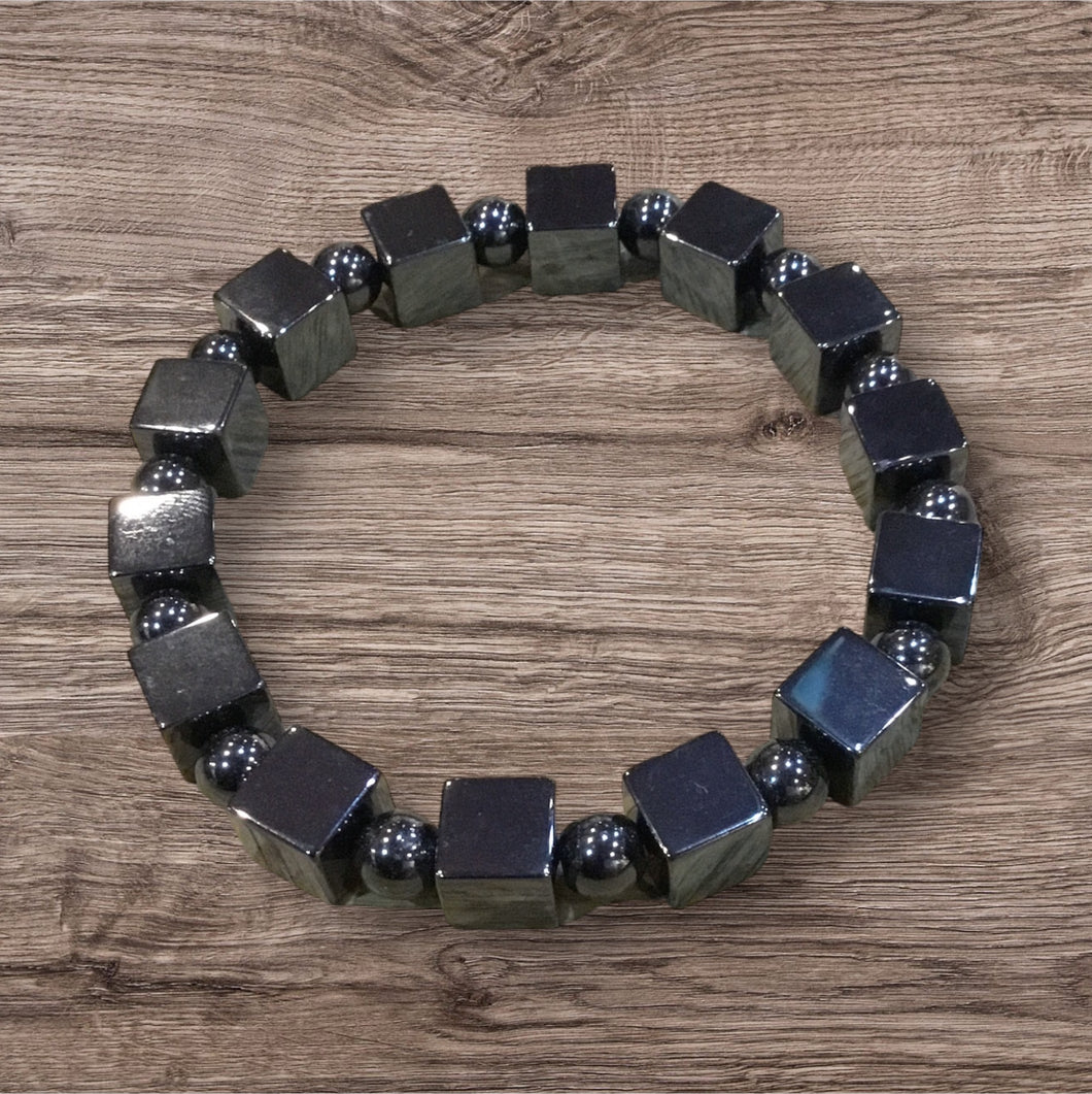 Hematite Cube Bracelet--8 mm