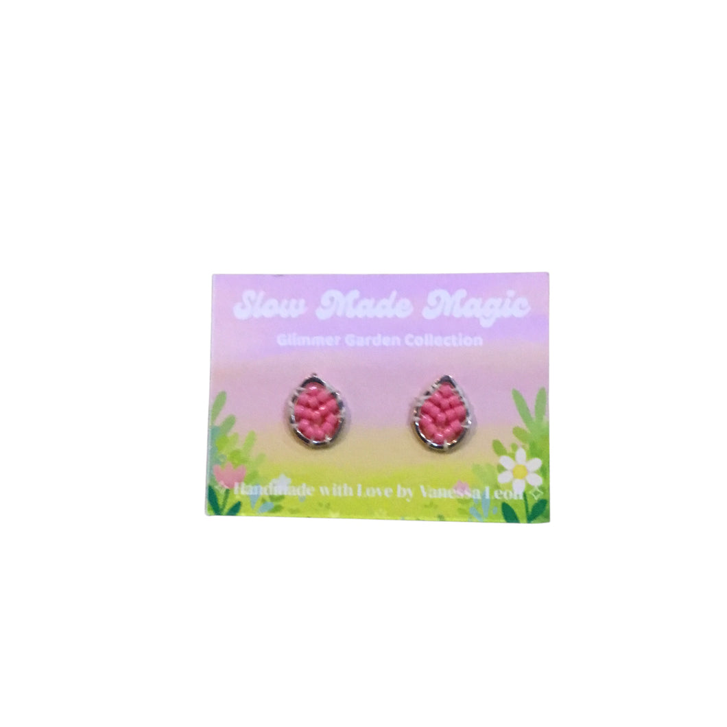 Leaf Stud Earrings - Pink