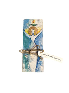 Small Wood Block Angel "Ocean is my happy place..."