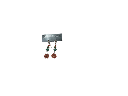 Aqua with Copper Sun Earrings--Czech Glass Beads