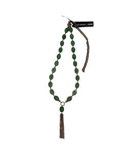 32" Green Kiwi Necklace with Chain Tassel--Czech Glass Beads