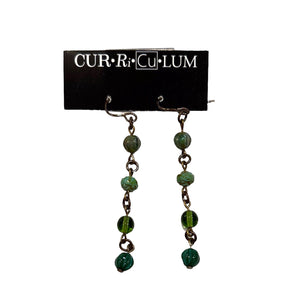 Mixed Green and Teal Long Earrings--Czech Glass Beads