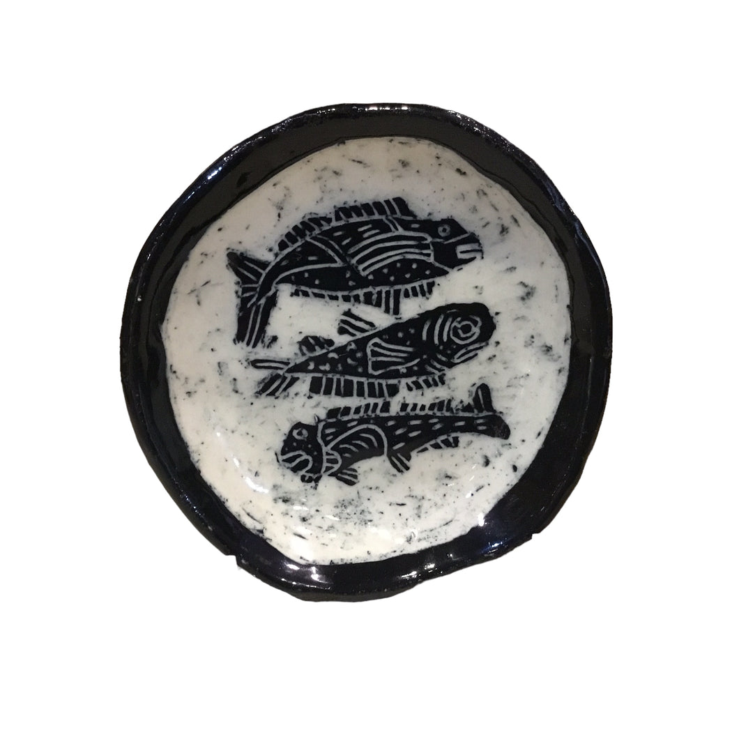 Small Round B&W Sgraffito Dishes