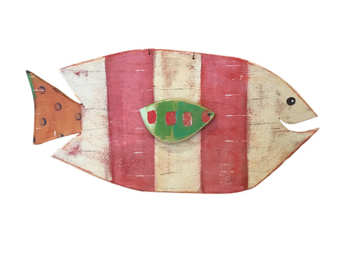 Red/White Stripe Wood Fish