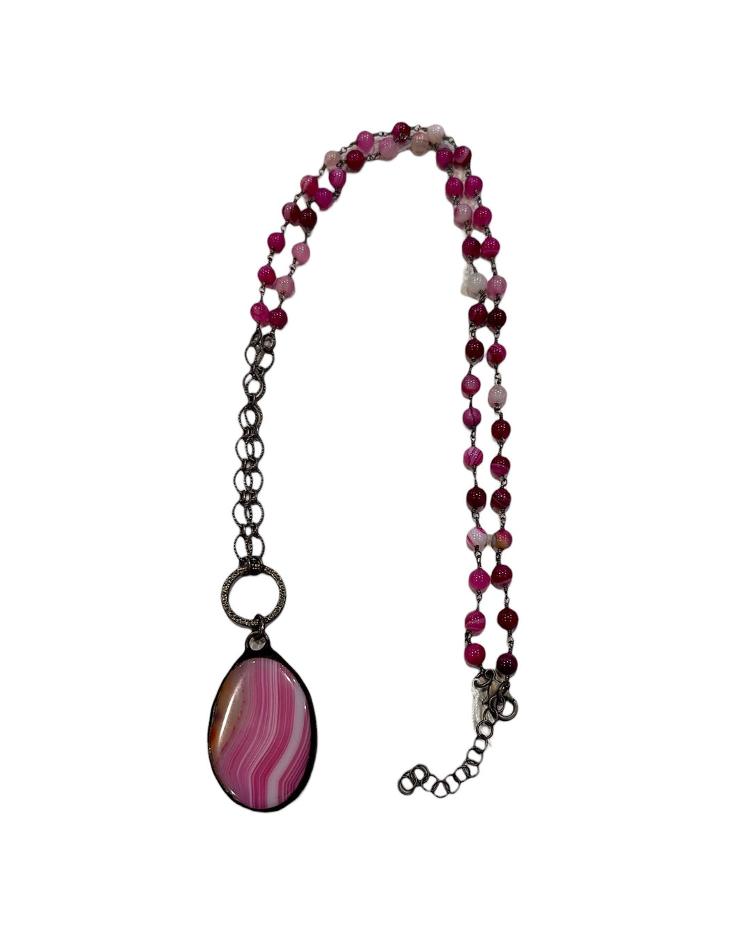 Long Necklace with Fuchsia Agate Pendant