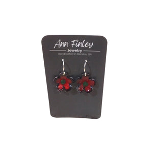 Red Enamel Flower Earrings