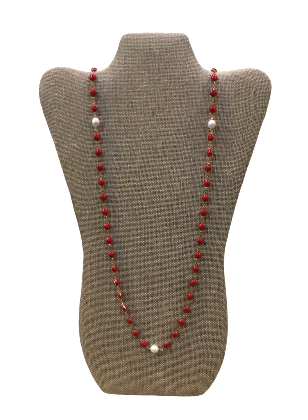 Red Enamel and Pearl Necklace