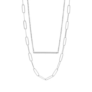 Stainless Steel Paperclip Layered Blank Bar Necklace