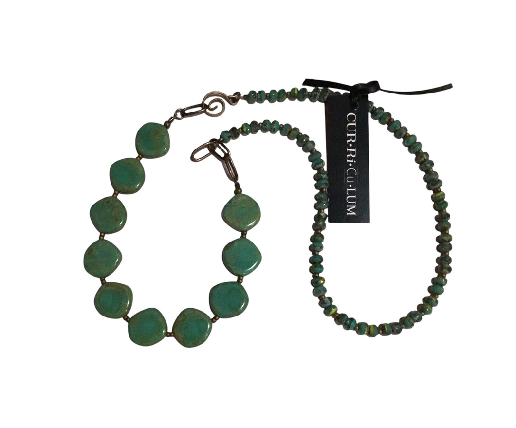 Aqua Coin Side Clasp Czech Glass Necklace 21