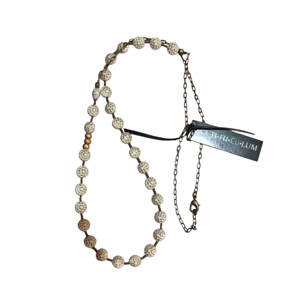 White with Gold Dots Czech Glass Necklace 28