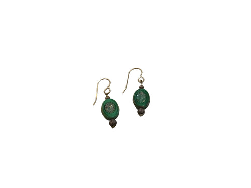 Mossy green Czech bead earrings