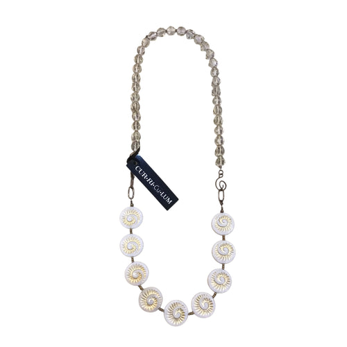 White Fossil Shell Czech Glass Side Clasp Necklace